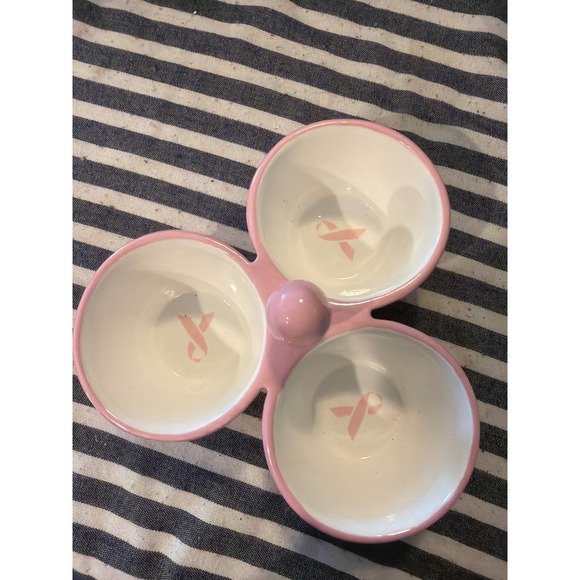 Pampered Chef Other - Pampered Chef Help Whip Cancer Pink White Striped Polka Dot 3-Bowl Server 1808B